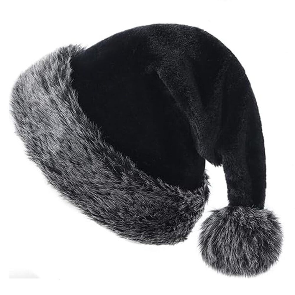 3237 Black Christmas Hats for Adults Plush Santa Hat Claus Hat